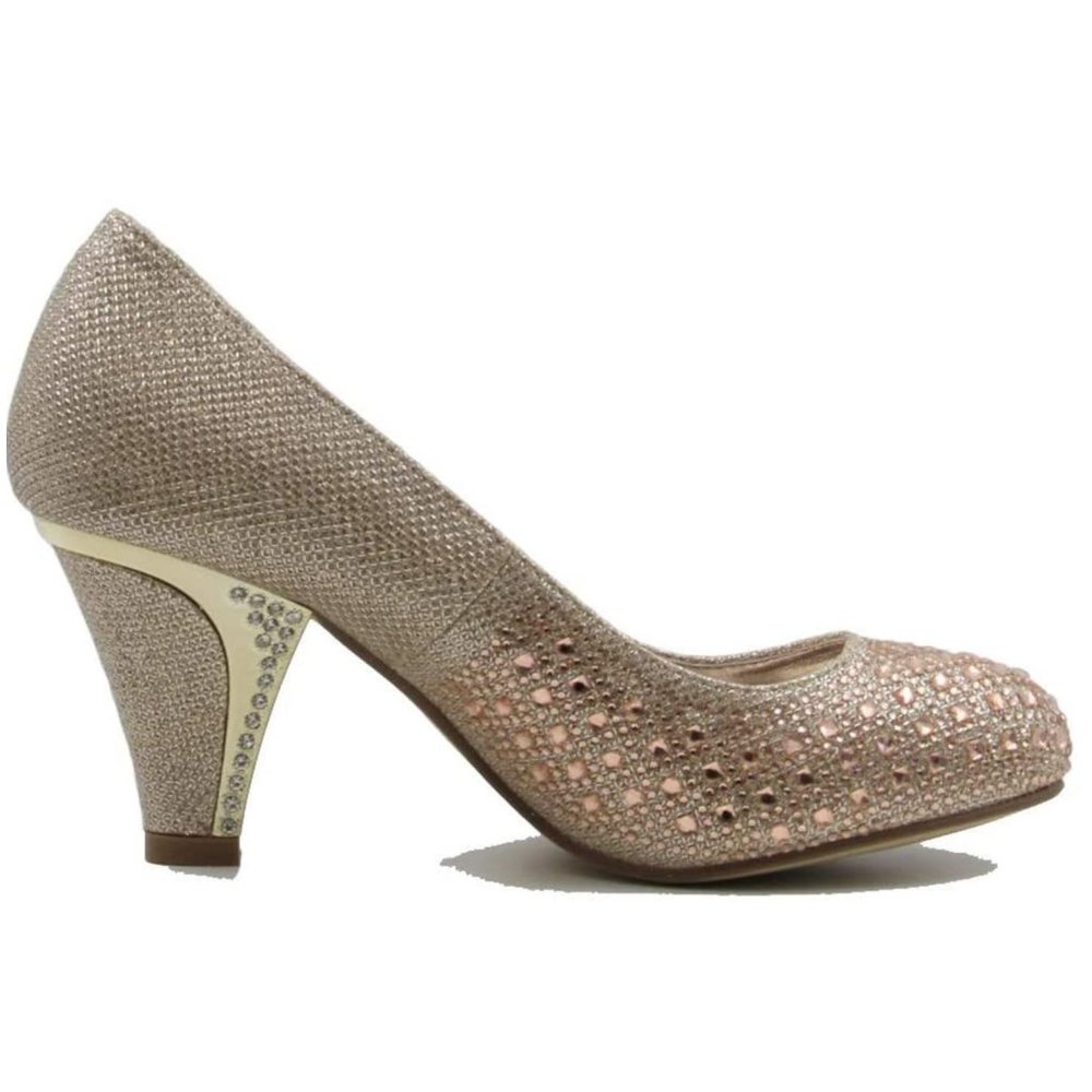 🔥 Women's Low Heel Rhinestone Champaign Knit Round Toe Low Heel Pump  Dressy